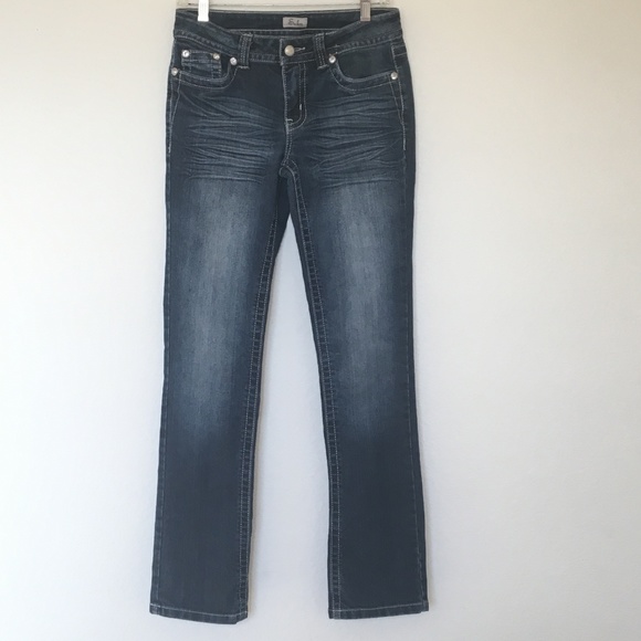 Suko Jeans Boot Cut Embellished Embroidered Faded Dark Wash Low Rise - Picture 7 of 8